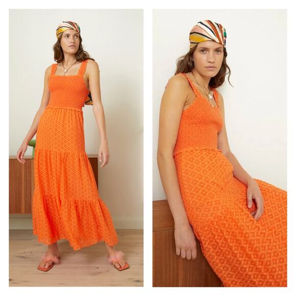 Alice + Olivia Neva Silk Blend Smocked Tiered Maxi Dress Size 4 - Picture 1 of 15